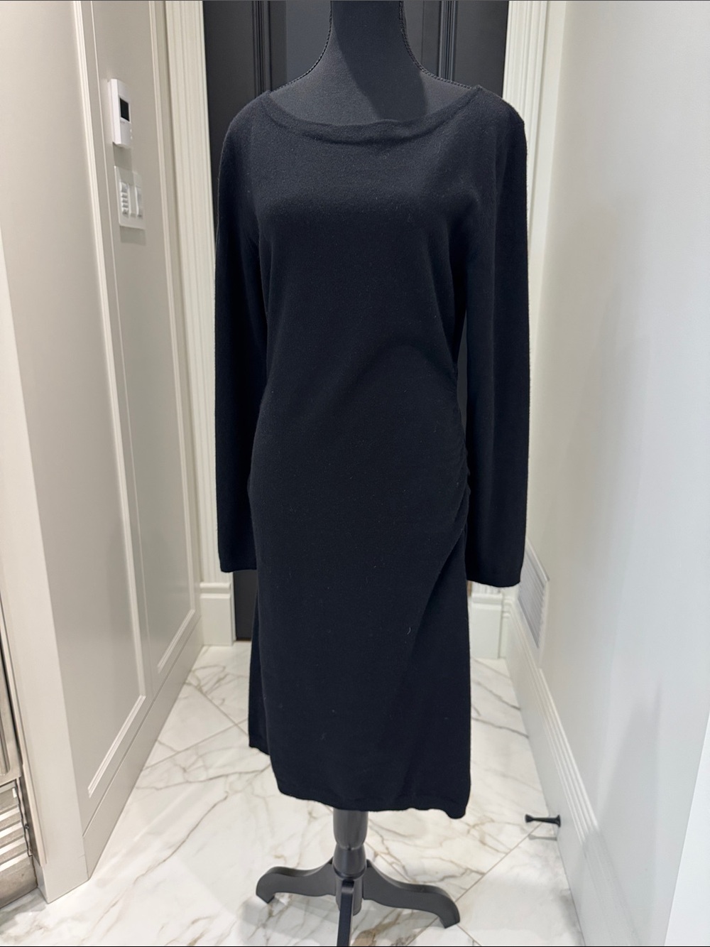 Theory cashmere Black Long-Sleeve Midi Knit Dress